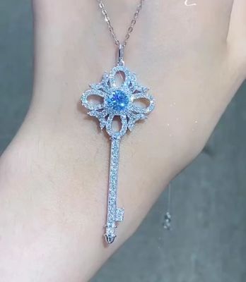 IGI Laboratoire de diamants cultivés bijoux bleu rond 18k or blanc engagement 1,05 carats