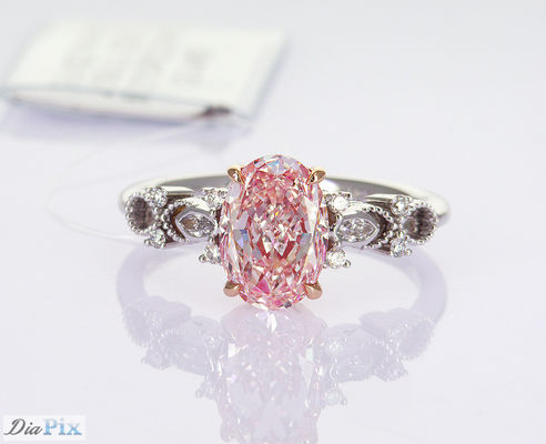 2.2ct Laboratoire certifié IGI Grandit Rose Ovale Diamant synthétique Style classique 18 carats Anneau d'or blanc