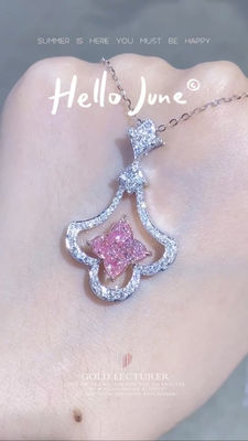 Quatre feuilles de trèfle de lilie coupé en laboratoire, diamants, pendentifs, rose, 2,93 cents.