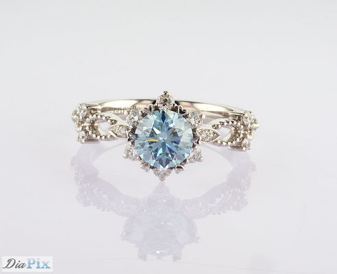 CVD bleu 1.01ct Anneau de mariage en diamant de laboratoire 18K Ensemble d'or blanc certifié IGI