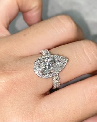 Double bandes Poire Anneau de diamant Fiançailles Laboratoire de mariage Anneaux de diamant cultivés