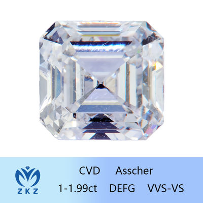 Forme carrée synthétique 1ct Range CVD Asscher Cut Lab Cultivé Diamant incolore