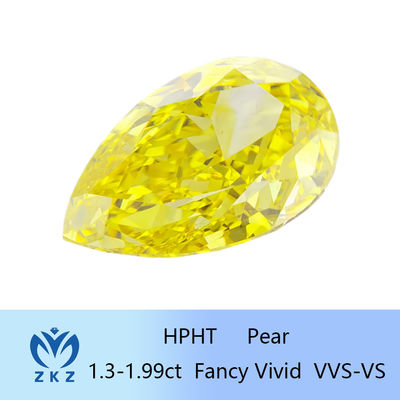1.3ct-1.99ct HPHT Pear Loose Lab créé diamant jaune avec certification IGI