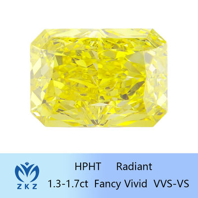 Forme radiante HPHT Diamant jaune cultivé en laboratoire 1,3ct-1,7ct Certifié IGI