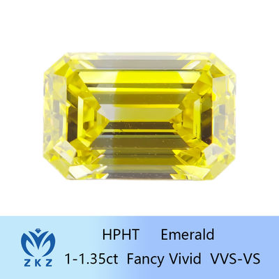 HPHT Émeraude coupée par l'homme Diamants jaunes de laboratoire 1ct-1.35ct Pour les anneaux