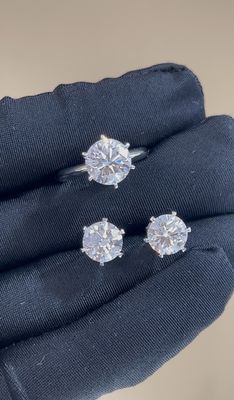 Classic T Six Prongs Lab Grandit Diamant Ring Stud Boucles d'oreilles personnalisé par l'usine